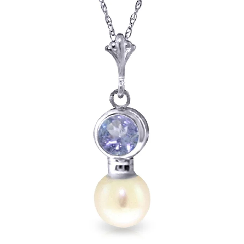 Alloy metal necklaces-2.48 Carat 14K White Gold Necklace Tanzanite Pearl