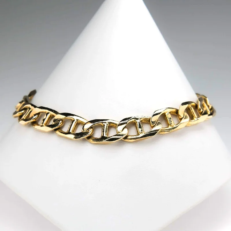 Bead-twisted bangles-8.4mm Wide Solid Mariner Anchor Gucci Link 8.75" Chain Bracelet in 14K Yellow Gold