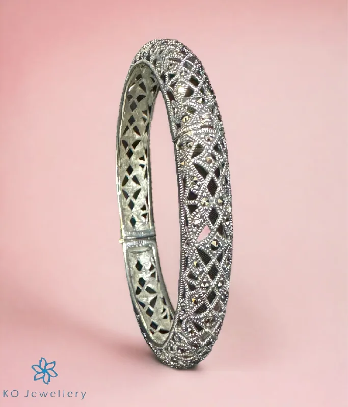 Polished bead bangles-The Bejewelled Silver Marcasite Openable Bracelet