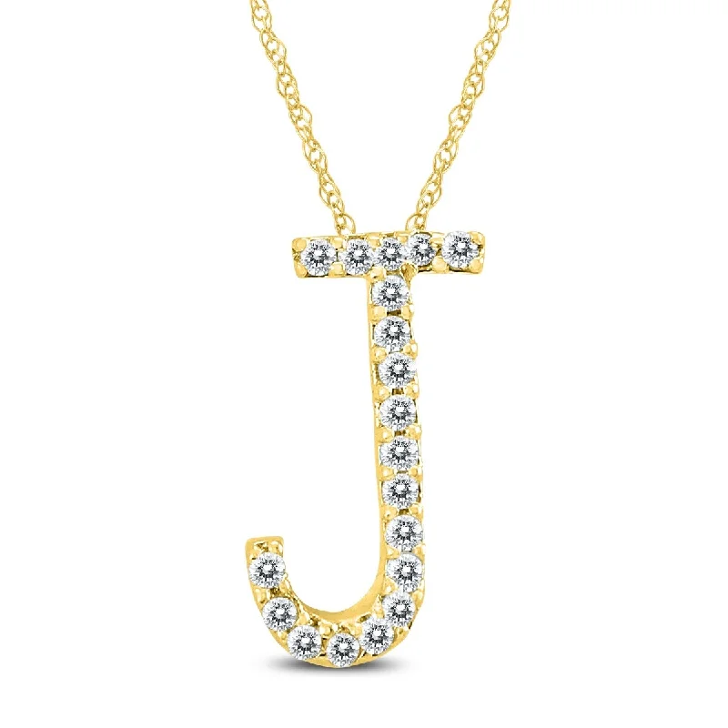 Smooth pendant necklaces-Marquee 1/10 Carat TW J Initial Diamond Pendant Necklace in 10K Yellow Gold with Adjustable Chain