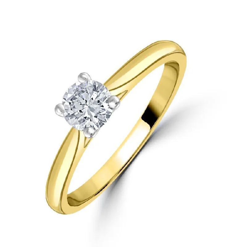 Radiant star engagement rings-0.42ct Round Brilliant Cut Diamond 18ct Yellow Gold Ring