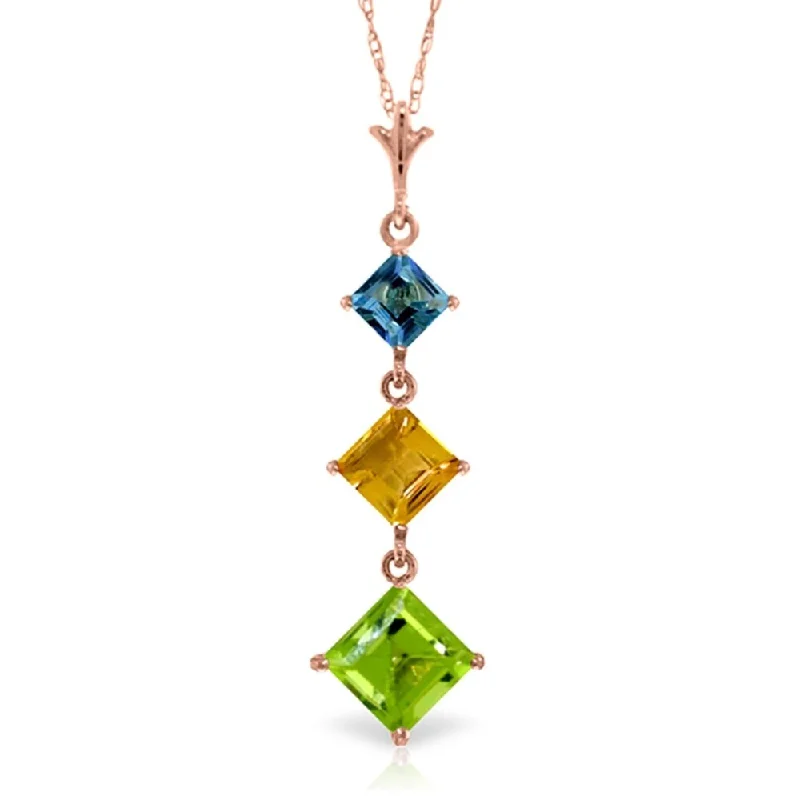 Quartz stone necklaces-2.4 Carat 14K Rose Gold Necklace Blue Topaz, Citrine Peridot