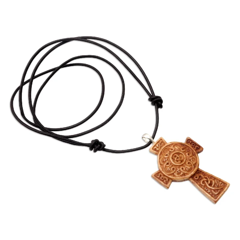 Half moon necklaces-Novica Handmade Cross Of Two Worlds Leather Cord Pendant Necklace