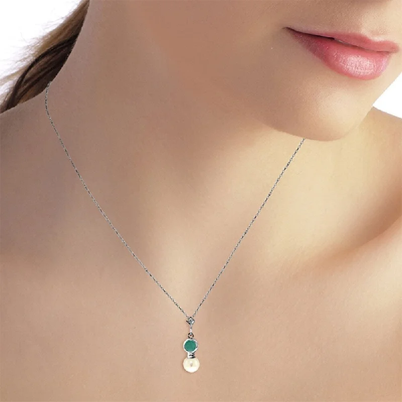 Lapis drop necklaces-2.48 Carat 14K White Gold Necklace Emerald Pearl