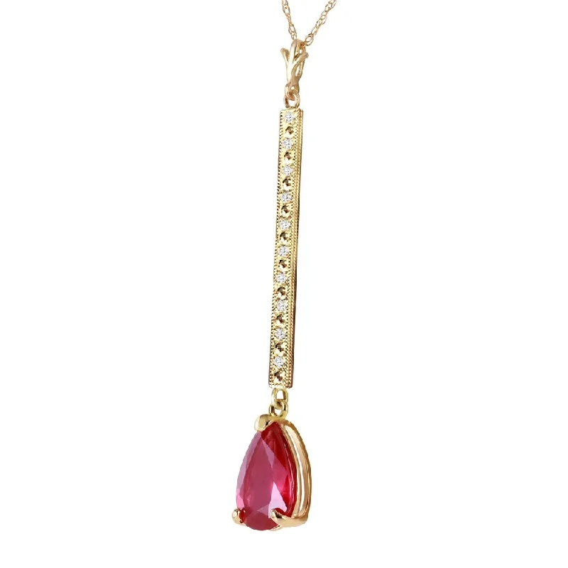 Oval gem necklaces-1.8 Carat 14K Solid Gold Necklace Diamond Ruby