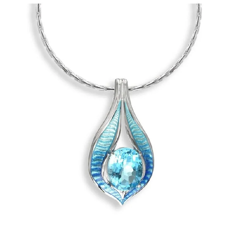 Tri-tone engagement rings-Silver & Enamel Blue Topaz Set Drop Pendant