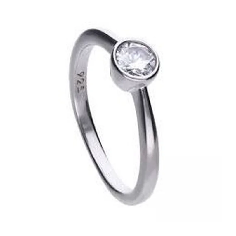 Multi-gem engagement rings-Silver Rubover Set Cubic Zirconia Solitaire Ring, size O 1/2