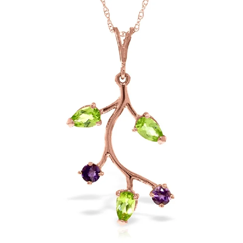 Wide weave necklaces-14K Solid Rose Gold Necklace with Amethyst & Peridot