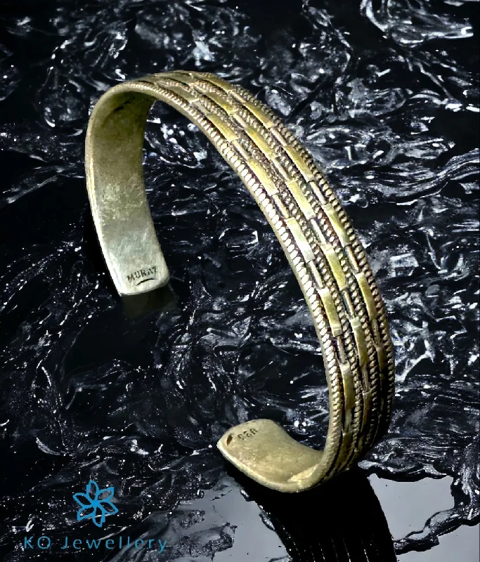 Woven tribal bangles-The Bricked Silver Open Bracelet