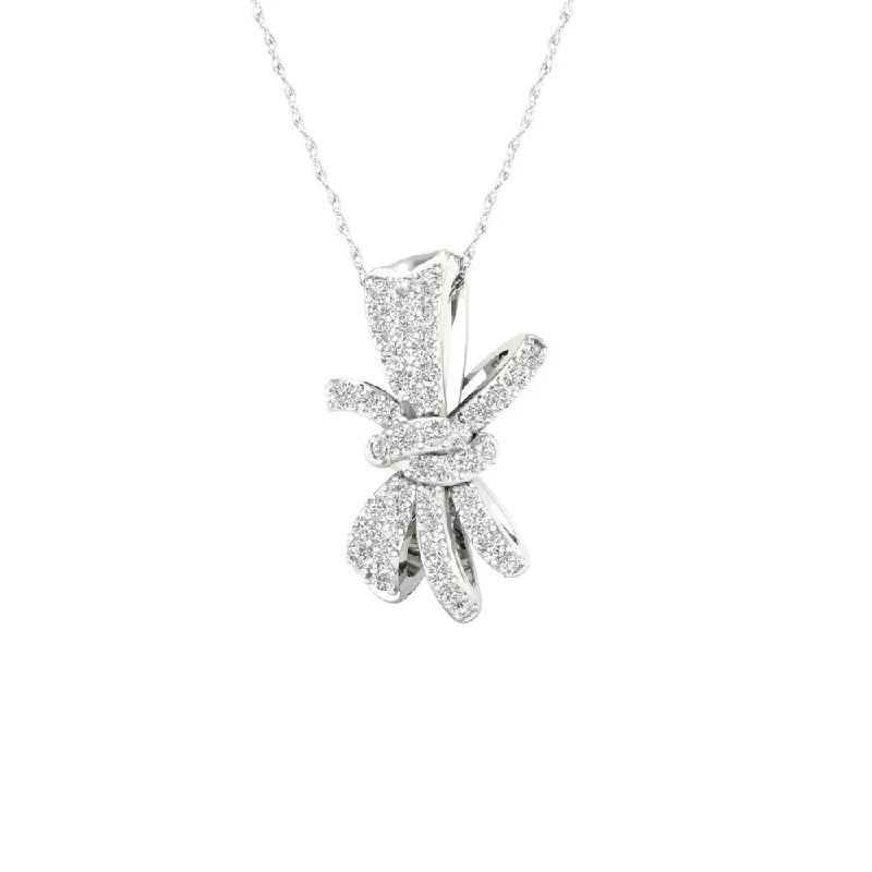 Tiered link necklaces-1/6ct TDW Diamond Bow Necklace in 10k Gold by De Couer