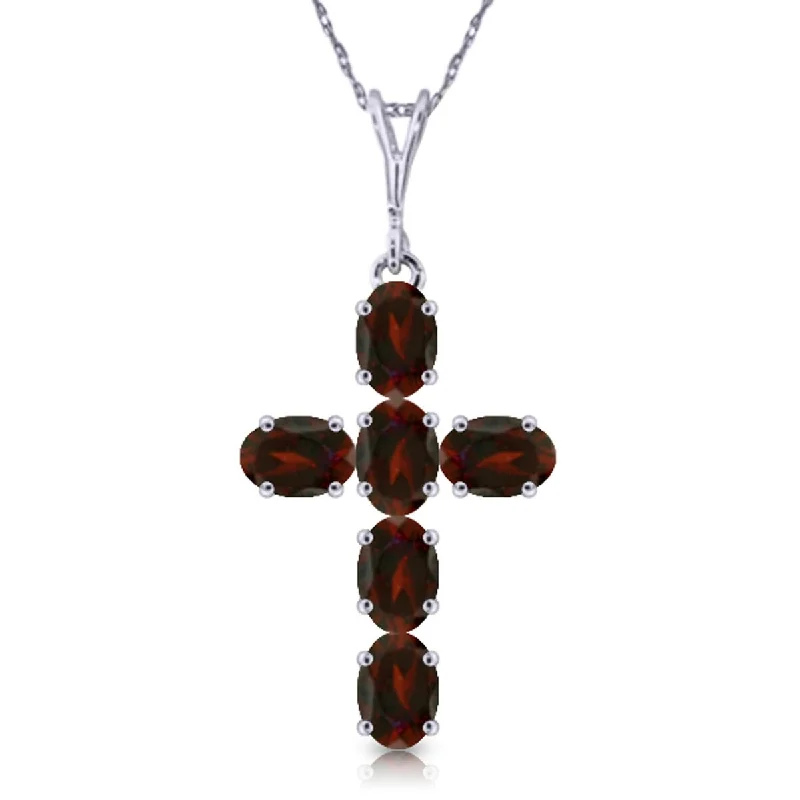 Quartz stone necklaces-1.5 Carat 14K Solid Gold Cross Gemstone Necklace Natural Garnet