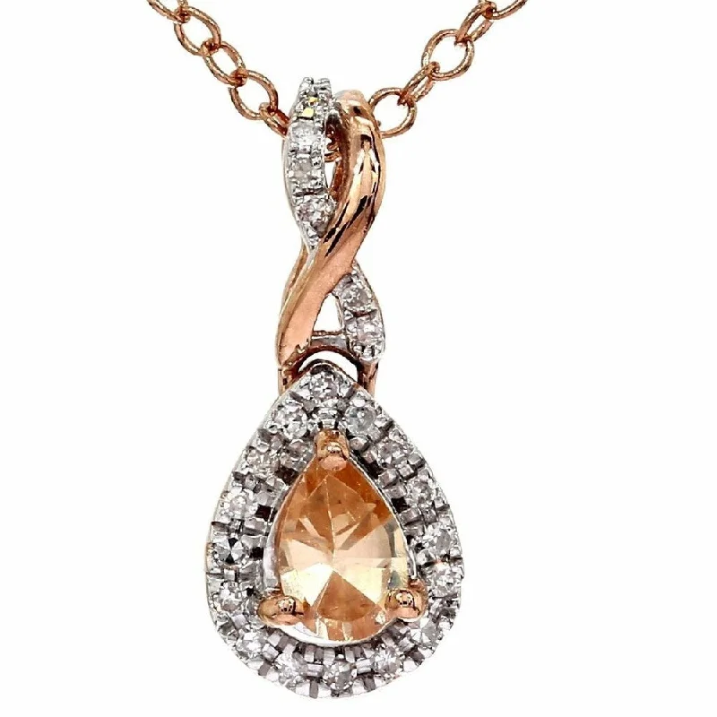 Citrine drop necklaces-1/2 Ct. Diamond Pear Shape Morganite Halo Pendant 10k Rose Gold Womens Necklace