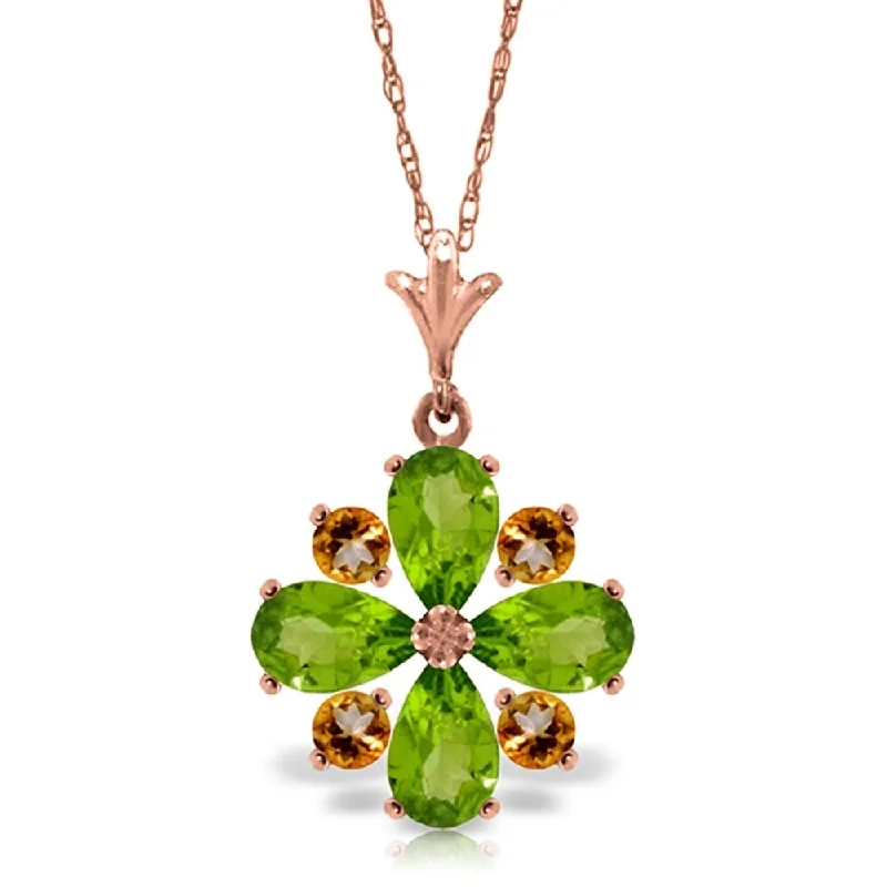 Trio birthstone necklaces-2.43 Carat 14K Rose Gold Summer Peridot Citrine Necklace