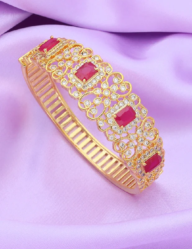 Silk thread bangles-Designer Zirconia Gold Polish Ruby Bracelet