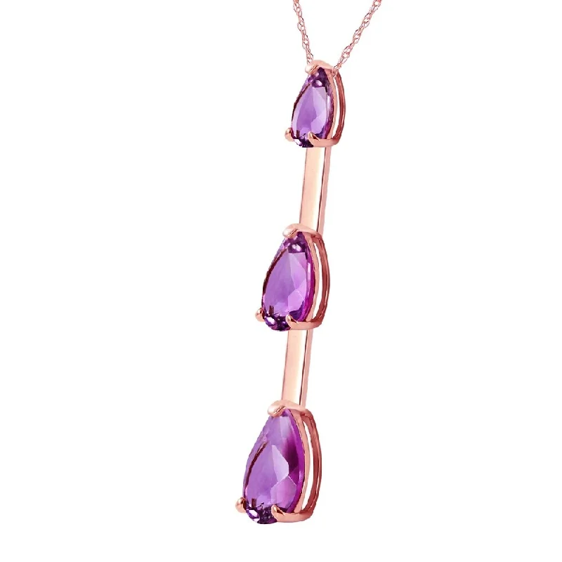 Neat-line necklaces-14K Solid Rose Gold Necklace with Natural Purple Amethyst