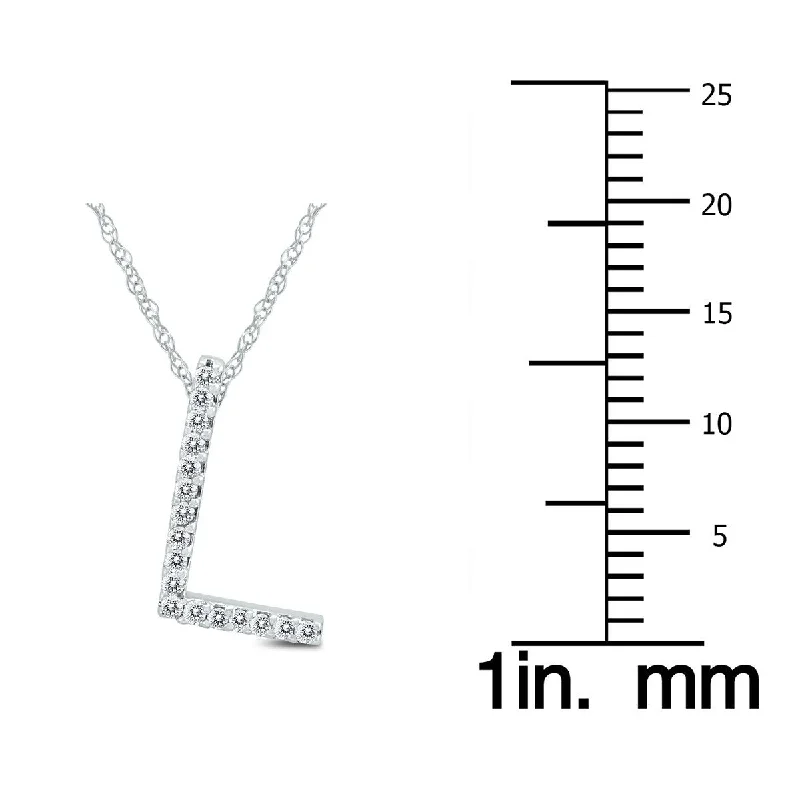 Spinel necklaces-Marquee 1/10 Carat TW L Initial Diamond Pendant Necklace in 10K White Gold with Adjustable Chain