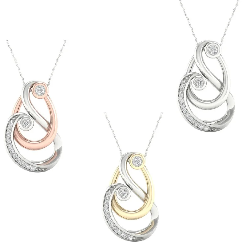 Plaited knot necklaces-1/6ct TDW Diamond Mom and Child Necklace in Sterling Siver by De Couer