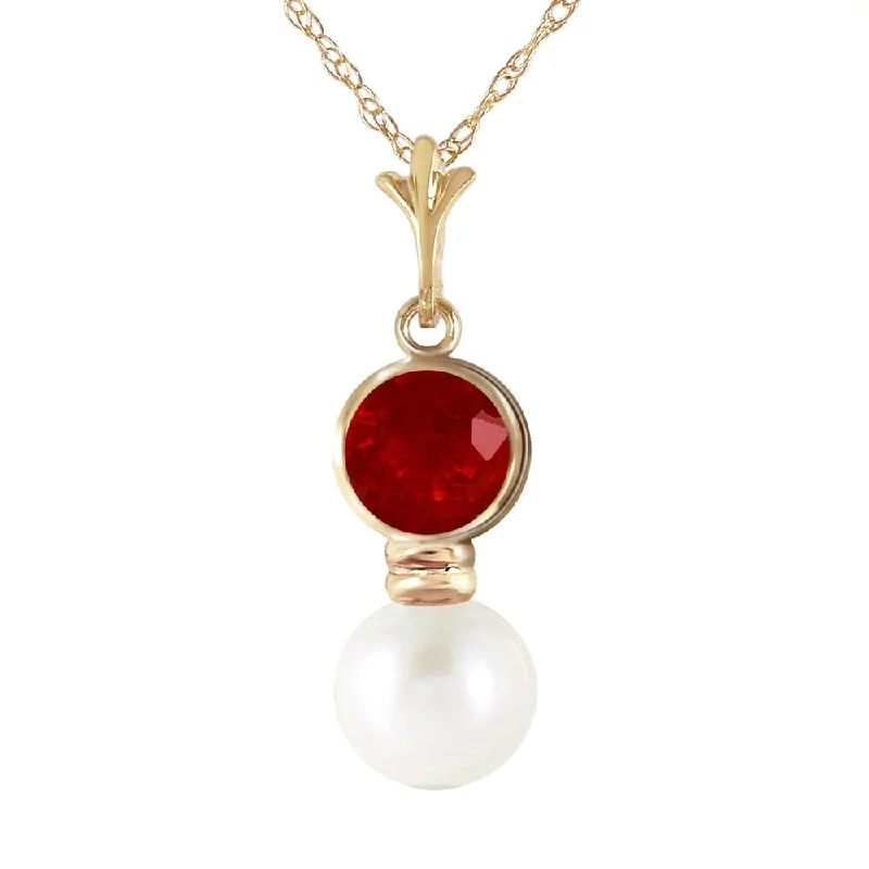 Engraved name necklaces-1.23 Carat 14K Gold Daphne Ruby Pearl Necklace