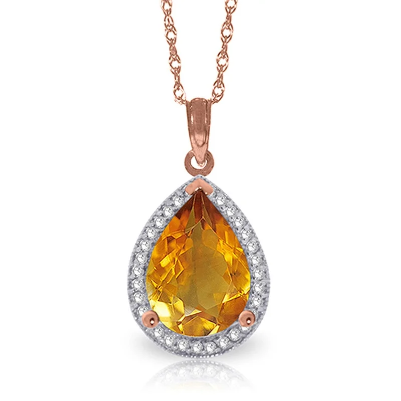 Amethyst pendant necklaces-3.66 Carat 14K Solid Gold Lana Citrine Diamond Gemstone Necklace