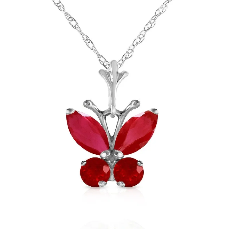 Lapis drop necklaces-0.6 Carat 14K White Gold Butterfly Necklace Natural Ruby