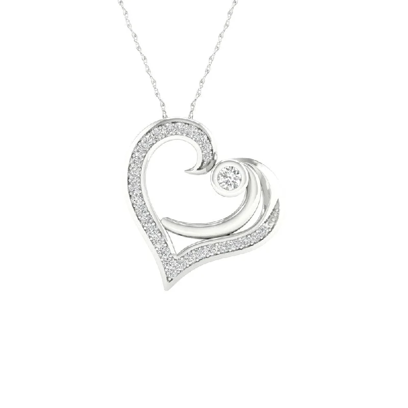 Spring clasp necklaces-1/6ct TDW Diamond Mom and Child Necklace in Sterling Silver by De Couer