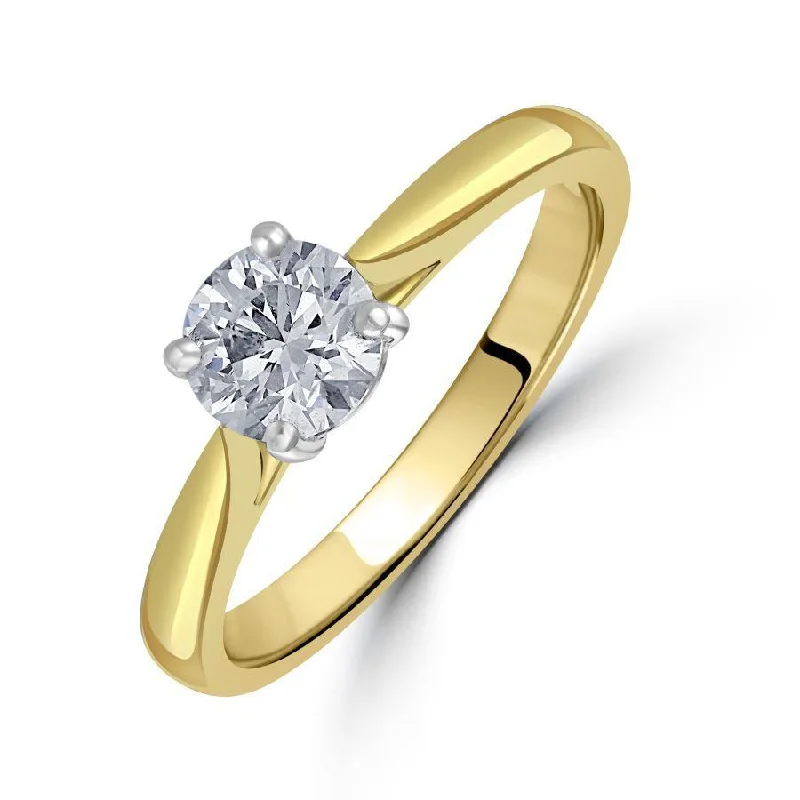 Fox motif engagement rings-0.70ct Round Brilliant Cut Diamond Solitaire 18ct Yellow Gold Ring