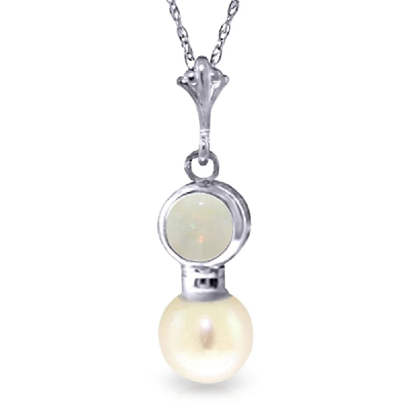 Wide link necklaces-2.59 Carat 14K White Gold Necklace Natural Opal Pearl