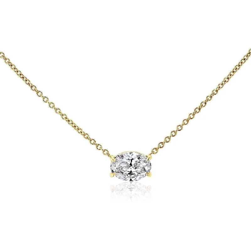 Heavy gem necklaces-Annello by Kobelli 14K Gold East-West Oval Solitaire Necklace (FG/VS)