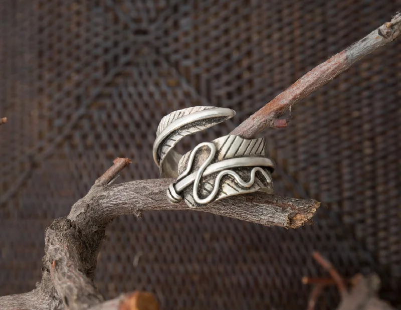 Satin band rings-Adjustable Feather Ring