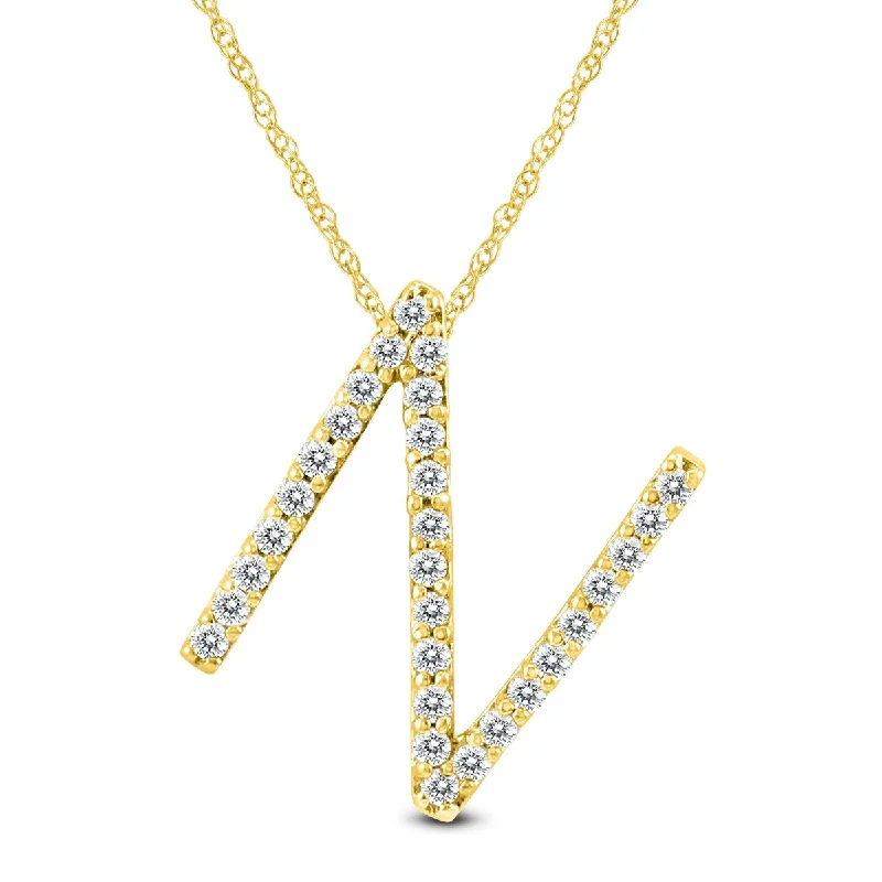 Leaf design necklaces-Marquee 1/5 Carat TW N Initial Diamond Pendant Necklace in 10K Yellow Gold with Adjustable Chain