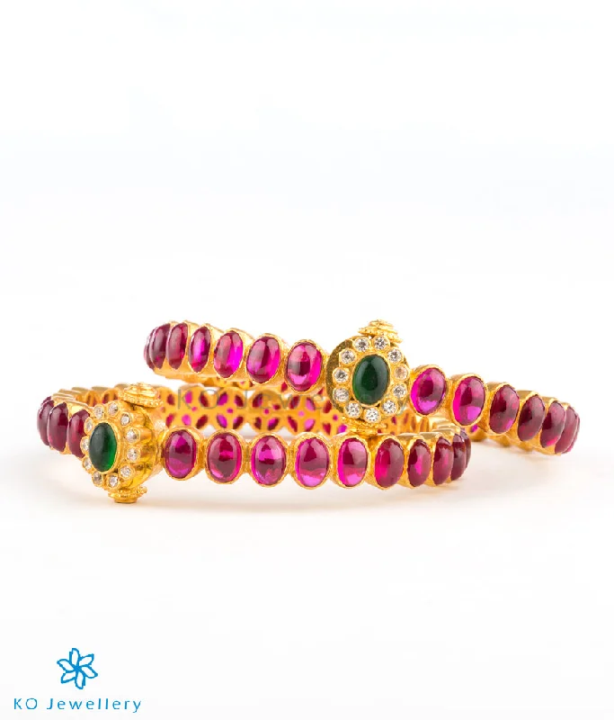 Topaz stone bangles-The Padmakshi Silver Kemp Bracelet(Red/Green/Size 2.2/2.4/2.6/2.8)