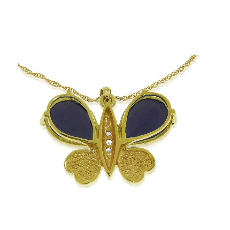 Patina bronze necklaces-14K Solid Gold Batterfly Necklace with Natural Diamonds & Sapphires