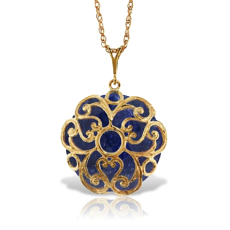 Dual gem necklaces-14K Solid Gold Necklace with Checkerboard Cut Round Dyed Sapphire