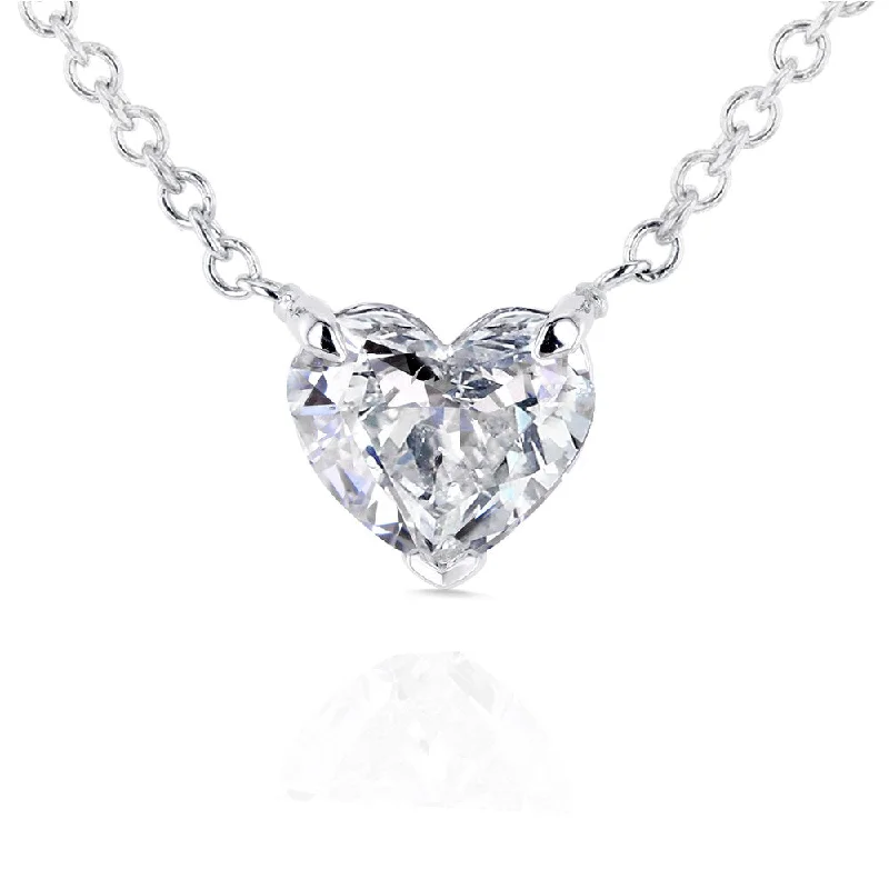 Emerald gem necklaces-Annello by Kobelli 14k White Gold Floating Heart Certified 1/2ct Diamond Solitaire Necklace