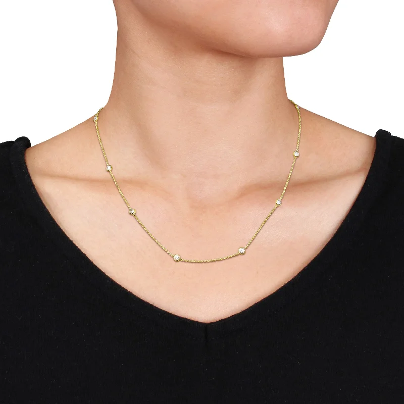 Layered chain necklaces-Miadora 3/4ct TDW Diamond Station Necklace in 14k Yellow Gold