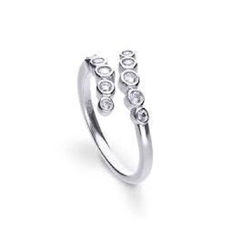 Sleek band engagement rings-Silver Cubic Zirconia Crossover Ring, size O