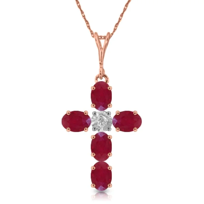 Sapphire pendant necklaces-1.75 Carat 14K Rose Gold Cross Necklace Natural Diamond Ruby