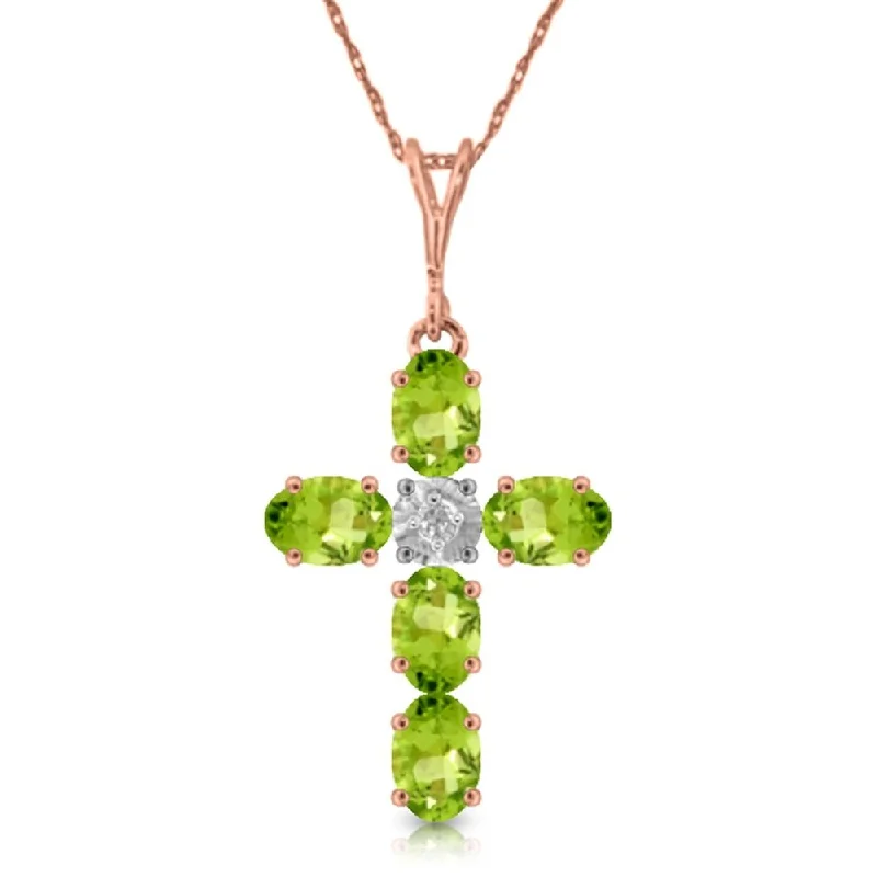 Surf wave necklaces-1.88 Carat 14K Rose Gold Cross Necklace Natural Diamond Peridot