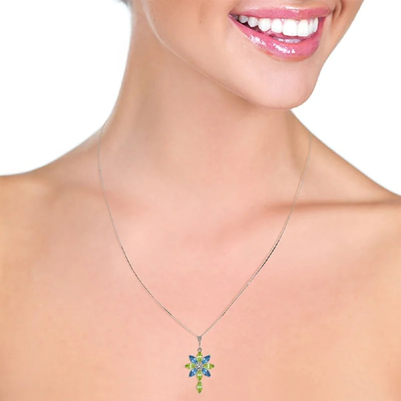 Surf motif necklaces-2 Carat 14K Solid White Gold Necklace Diamond, Peridot Blue Topaz