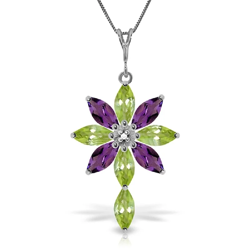 Bali style necklaces-2 Carat 14K White Gold Necklace Diamond, Peridot Amethyst