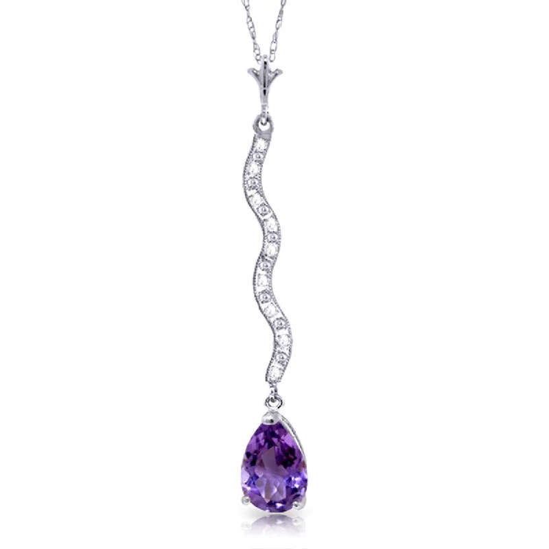 Bold art necklaces-1.79 Carat 14K Solid Gold Elegant Necklace Diamond Amethyst Certified