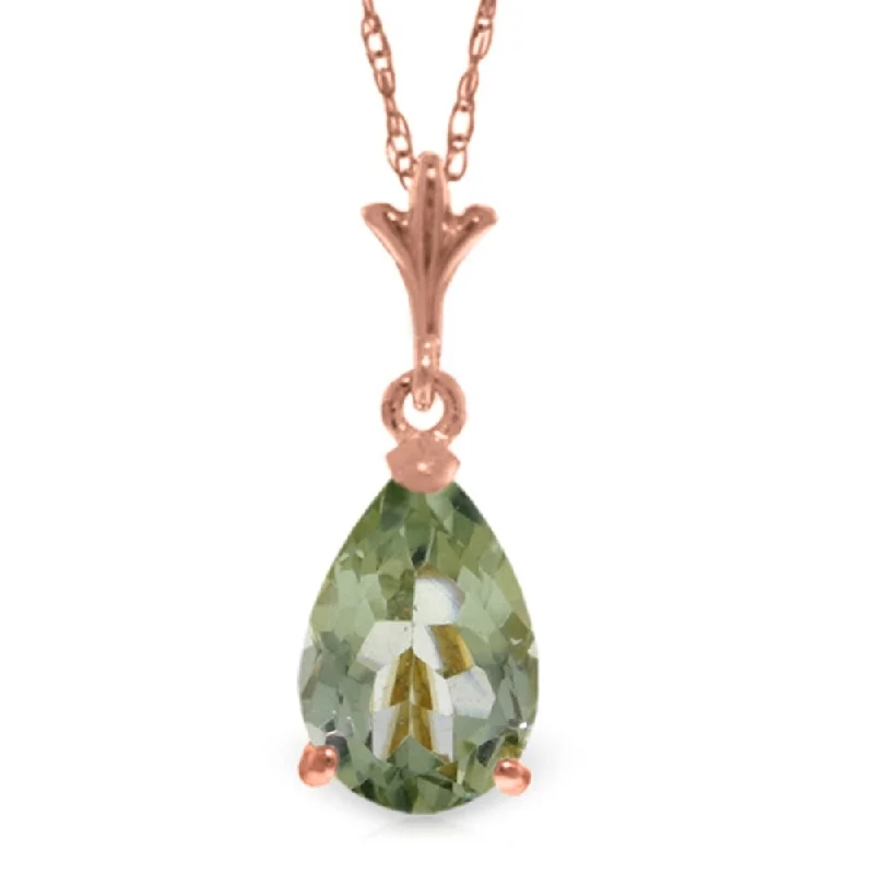 Raised disc necklaces-1.5 Carat 14K Rose Gold Peart Green Amethyst Necklace