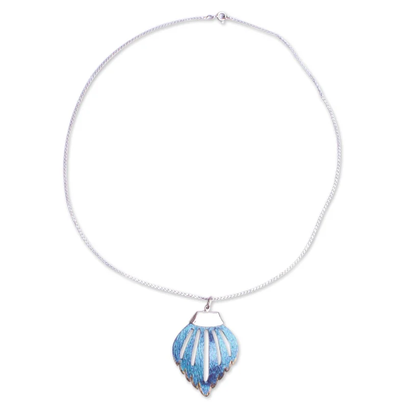 Rustic silver necklaces-Novica Handmade Blue Agassizi Fin Sterling Silver And Titanium Pendant Necklace