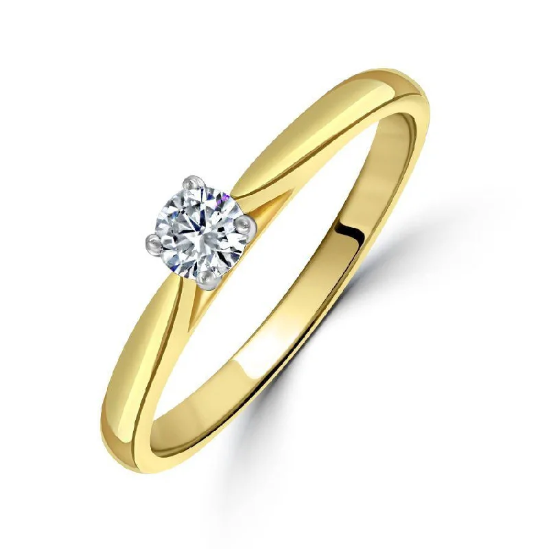 Cord edge engagement rings-0.20ct Round Brilliant Cut Diamond Solitaire 18ct Yellow Gold Ring