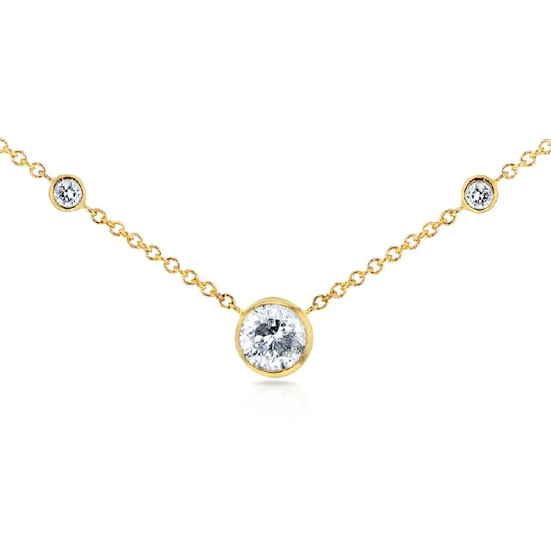 Light filigree necklaces-Annello by Kobelli 14k Yellow Gold 1/3ct TDW 3-Bezel Round Diamond Necklace