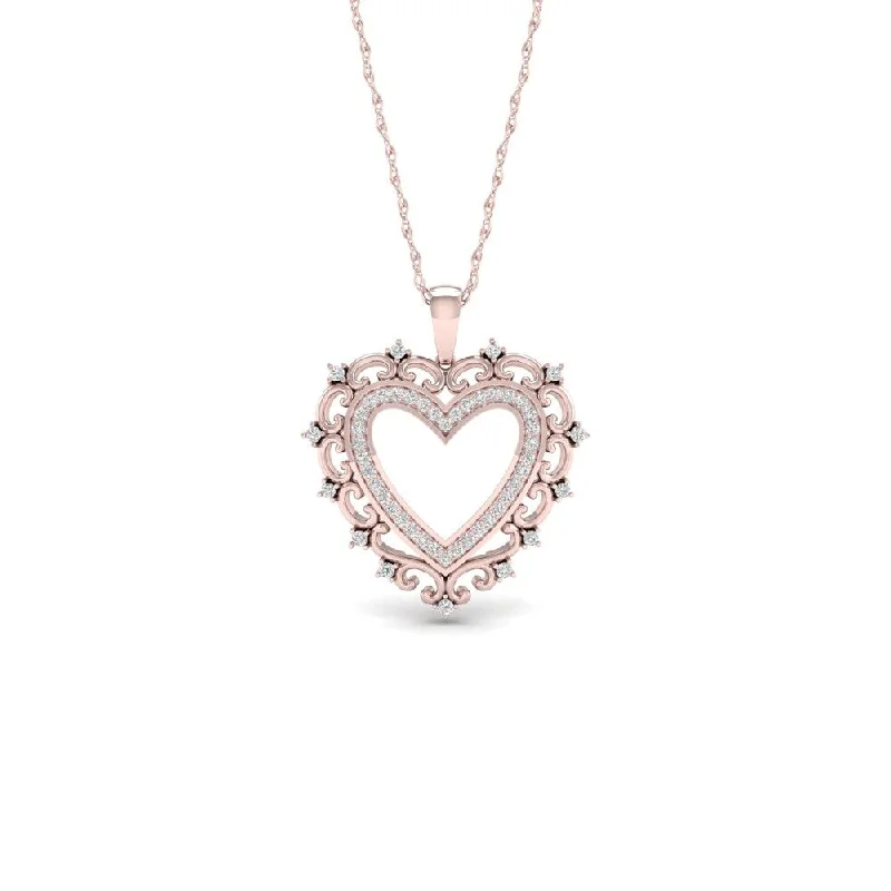 Floating stone necklaces-De Couer 10k Rose Gold 1/4ct TDW Diamond Filigree Heart Necklace