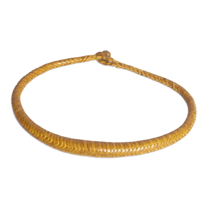 Surf motif necklaces-Novica Handmade Mpusia In Yellow Braided Leather Necklace