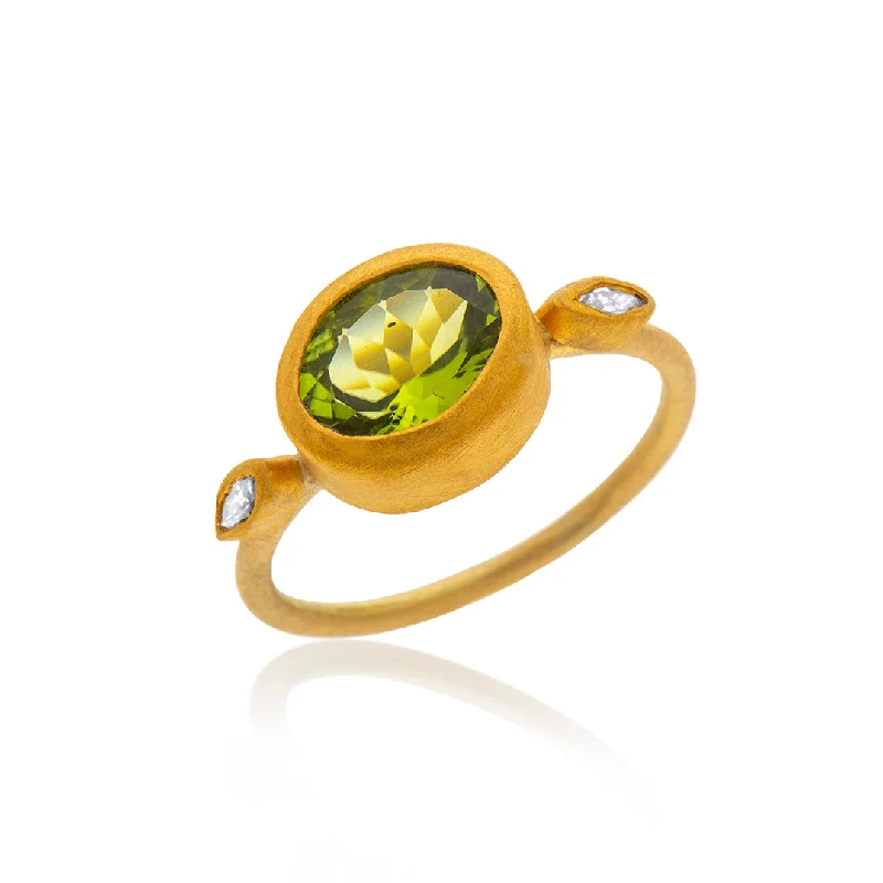 Glossy band rings-Nava Zahavi Yellow Gold Peridot and Diamonds Ring