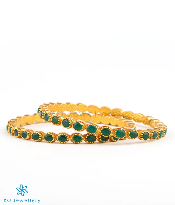 Solid stone bangles-The Ardra Silver Kemp Bangle(Green/Size 2.4/2.6/2.8)