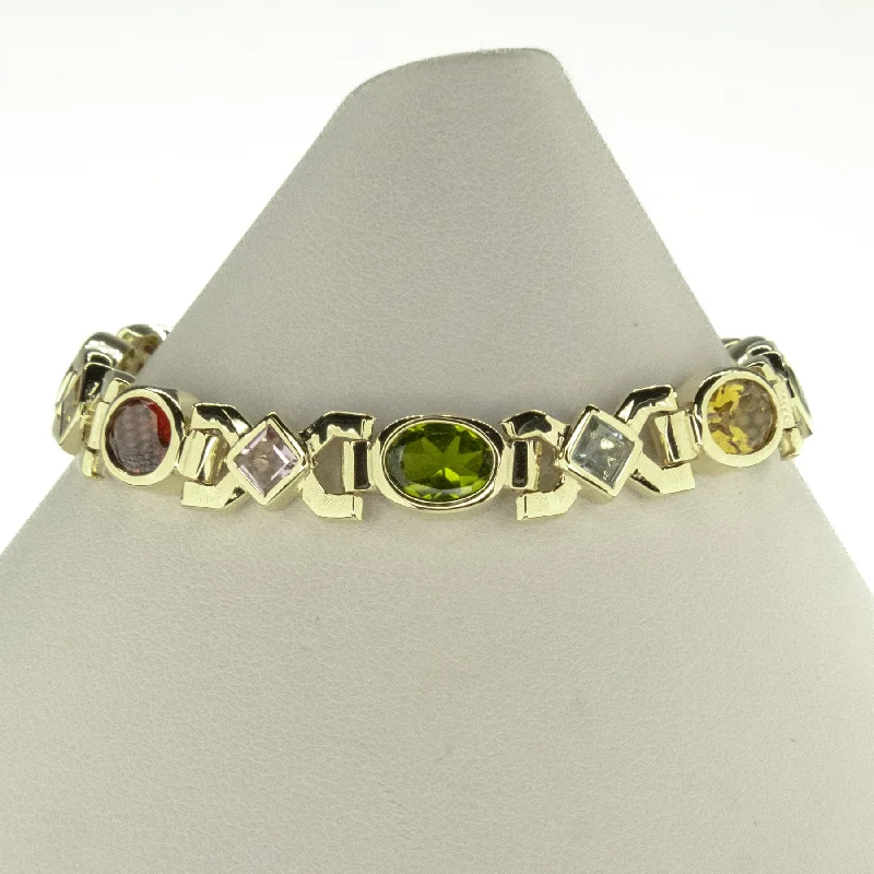 Bold gem bangles-Women's Multi Colored Gemstone 6.5" Tennis Bracelet in 14K Yellow Gold